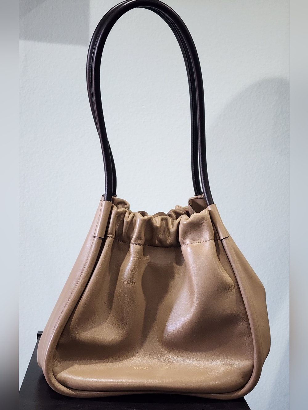 PROENZA SCHOULER | Luxury Calf Leather Ruched Tote Bag | Beige - Picture 2 of 11